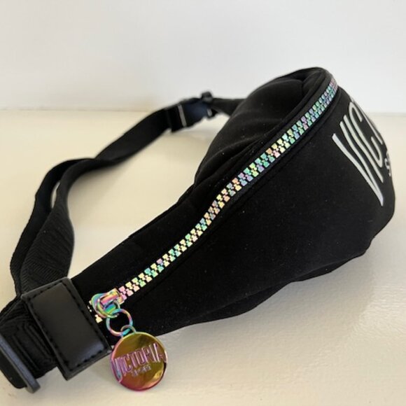 Victoria Secret Sport Black Fanny Pack with Iridescent Rainbow Zipper - Picture 2 of 2